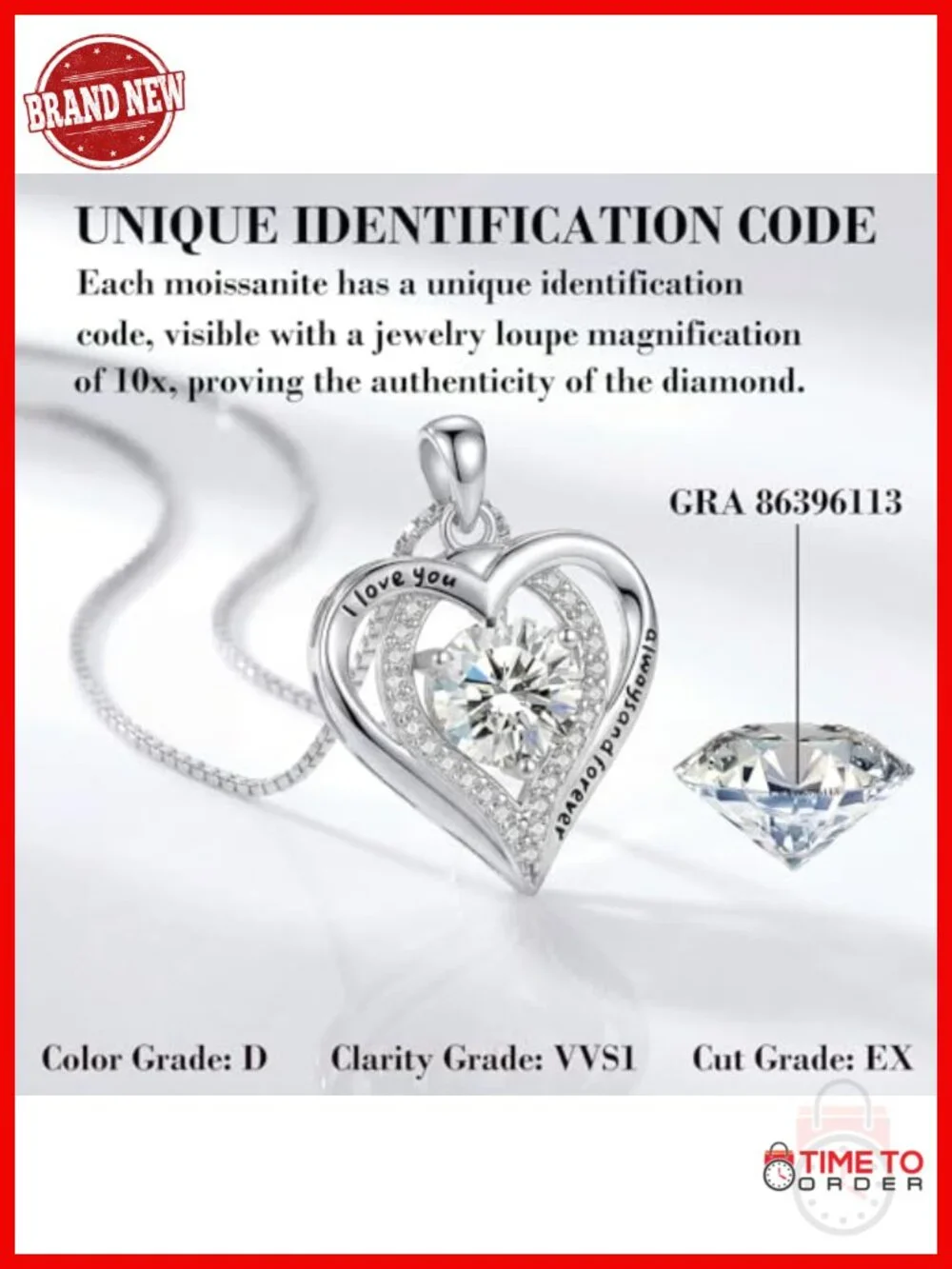 1-3 Ct Heart Moissanite Pendant Necklace, 925 Sterling Silver, Rhodium Plated